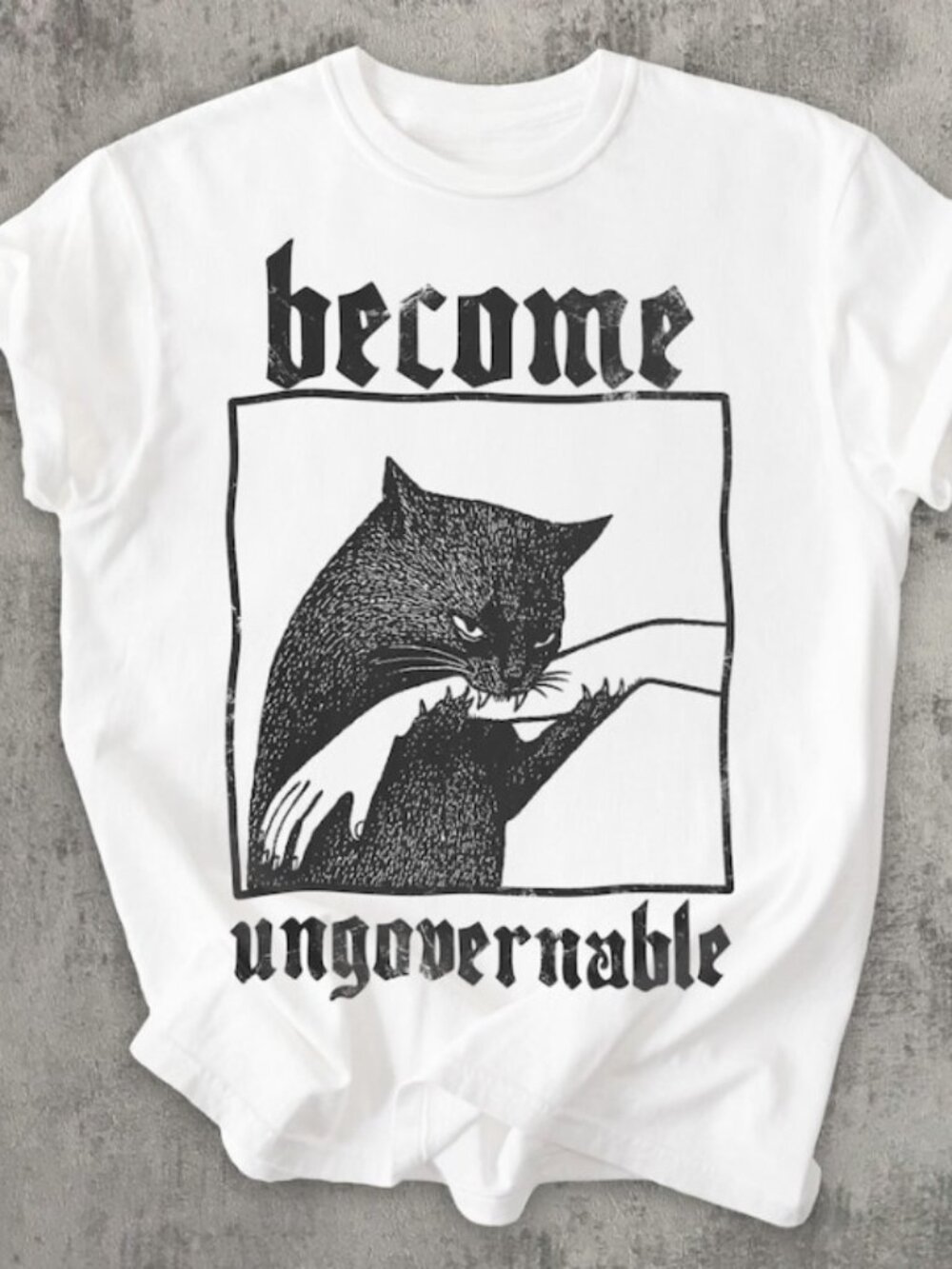 Become Ungovernable Funny Graphic Cat Biting Hand T-shirt